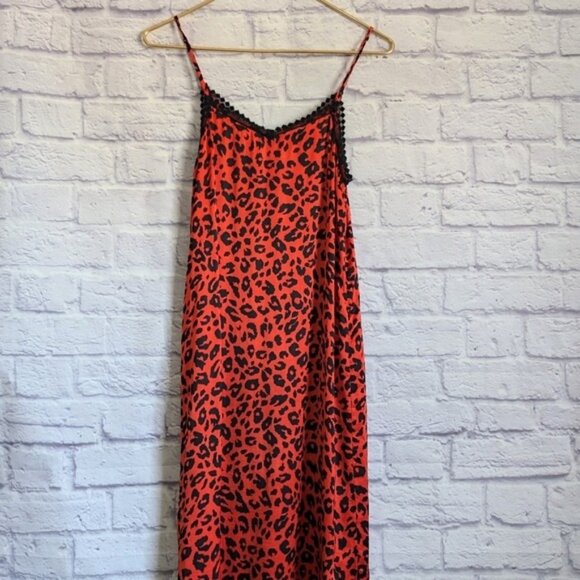 The Kooples Leopard Print Midi Slip Dress 1 Small Red Black Animal Print Lace - Picture 6 of 8